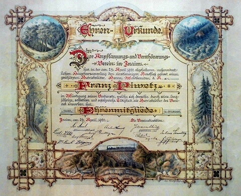 diplom estného lšnství ZOS - F. Piwetz